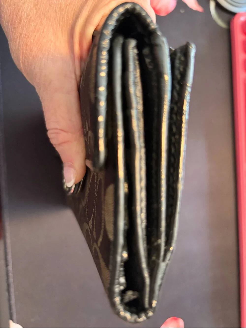 Coach Brown and Black Signature Canvas Wallet